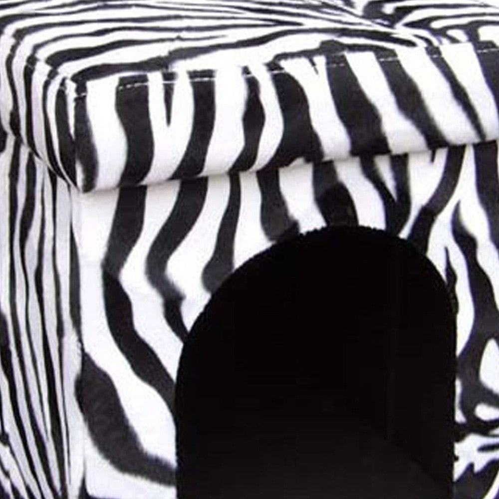 Zebra Print Upholstered Folding Dog House Shaped Pet Bed