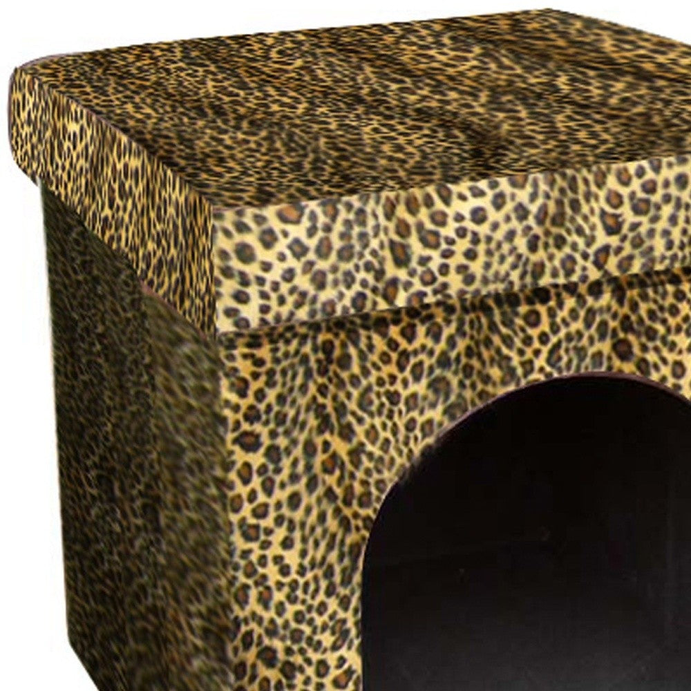 Cheetah Print Upholstered Folding Dog House Shaped Pet Bed