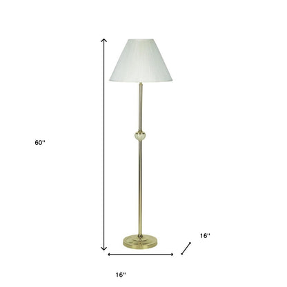 60" Brass Ceramic Traditional Shaped Floor Lamp With Ivory Empire Shade