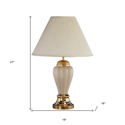27" Gold Ceramic Bedside Table Lamp With Black Empire Shade