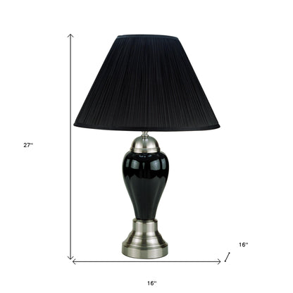 27" Black Ceramic Bedside Table Lamp With Black Shade