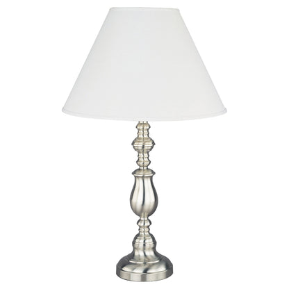 27" Silver Metal Table Lamp With White Classic Empire Shade