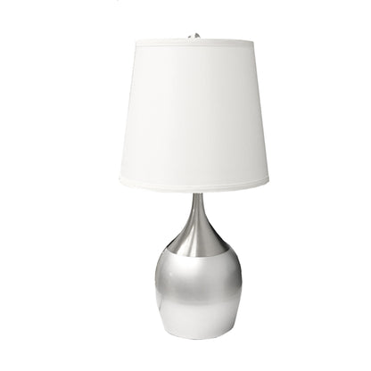 25" Silver Metal Gourd Table Lamp With White Tapered Drum Shade