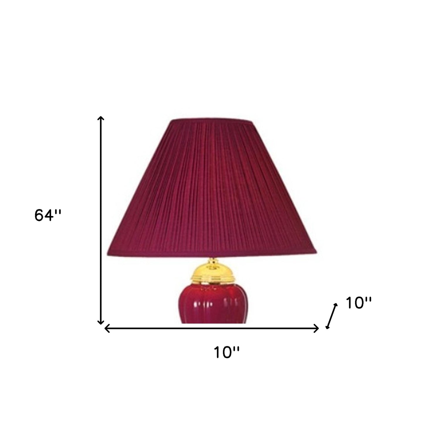 Set Of Three 64" Gold Ceramic Bedside Floor and Table Lamp Set With Red Empire Shade
