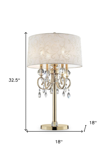 33" Gold Metal Four Light Bedside Table Lamp With Gold Shade