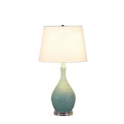 28" Aqua Hammered Urn Table Lamp With White Tapered Drum Shade