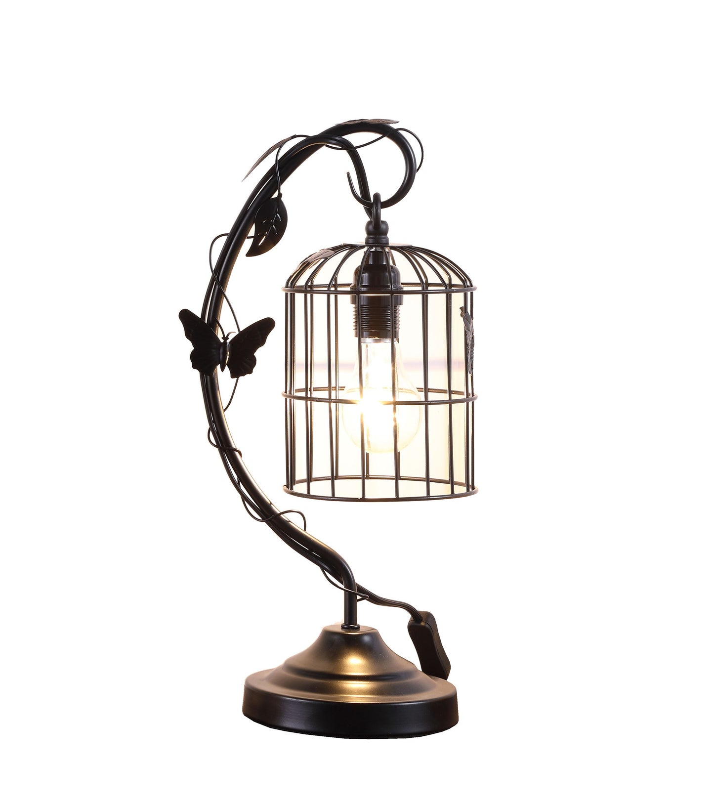 18" Black Bedside Table Lamp With Black Cage Shade