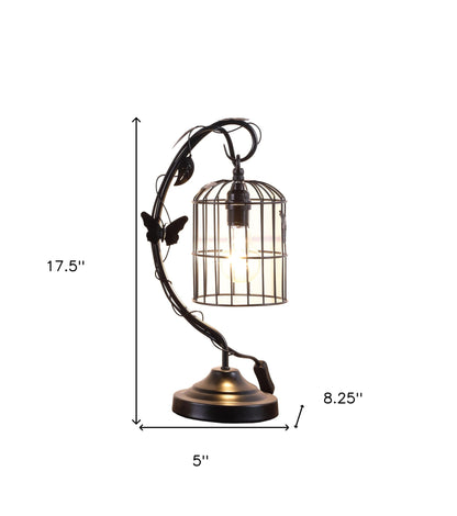 18" Black Bedside Table Lamp With Black Cage Shade