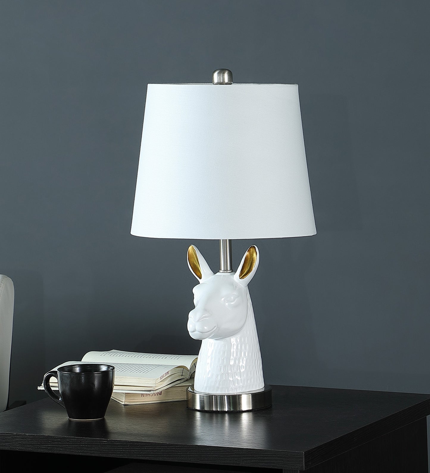 21" Silver Bedside Table Lamp With White Empire Shade