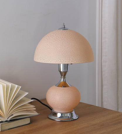 24" Silver Bedside Led Table Lamp With Pink Bowl Shade