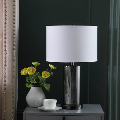 21" Glass LED Cylinder Table Lamp with Nightlight and White Drum Shade