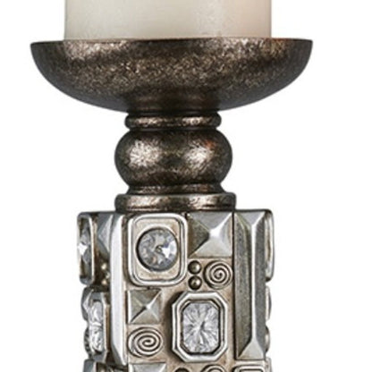 Set Of Two Silver Pillar Tabletop Pillar Candle Holder