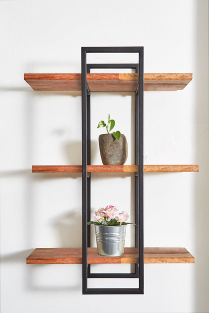 Modern Black and Natural Deouble Rectangle Hanging Wall Shelves