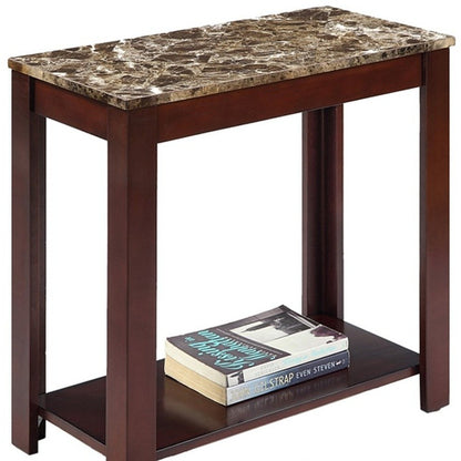 24" Brown Faux Marble End Table With Shelf
