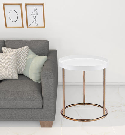 22" Copper And White Solid Wood And Steel Round End Table