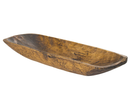 20" Rustic Brown and Natural Handcarved Thin Oval Centerpiece Bowl