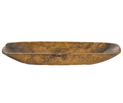 20" Rustic Brown and Natural Handcarved Thin Oval Centerpiece Bowl