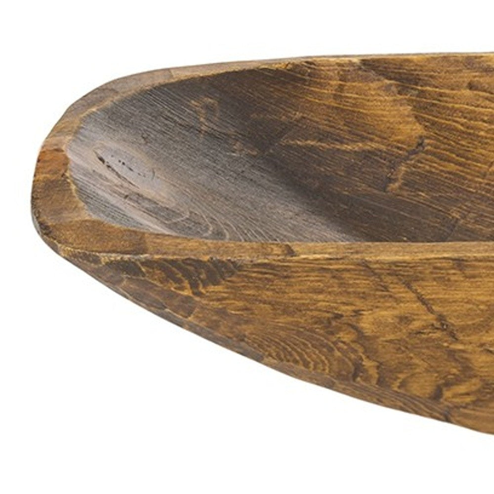 20" Rustic Brown and Natural Handcarved Thin Oval Centerpiece Bowl