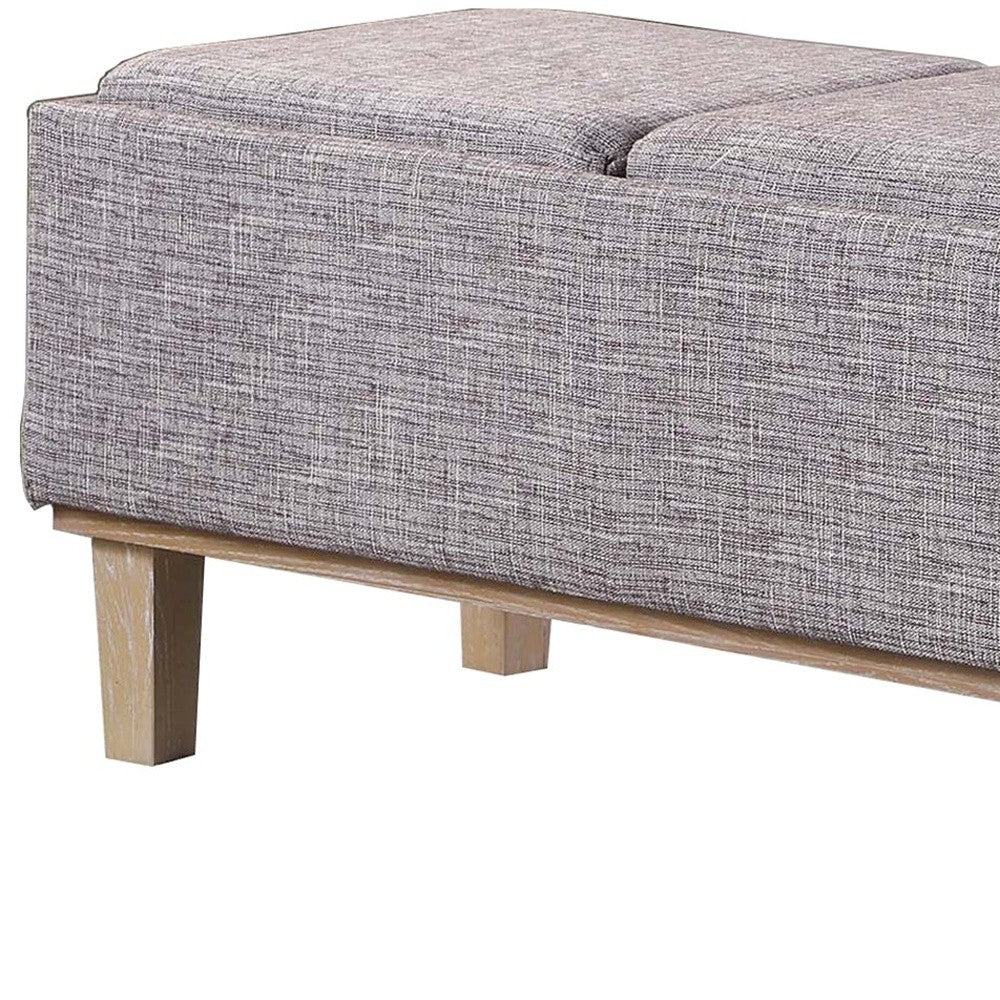 17" Gray and Natural Upholstered Linen Bench with Flip top