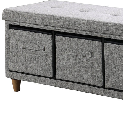 40" Gray and Brown Upholstered Polyester Bench with Drawers