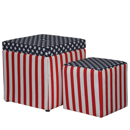 18" Blue And White Polyester Blend Tufted Cube Ottoman