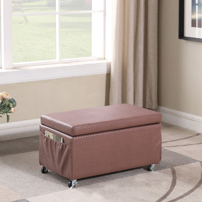 17" Brown Faux Leather And Black Storage