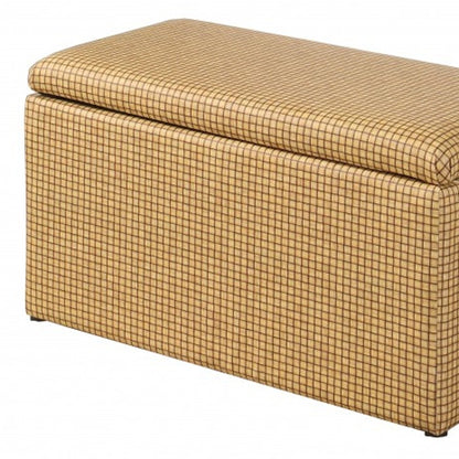 17" Yellow and Brown Upholstered Faux Leather Bench with Flip top
