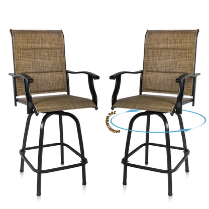 Set Of Two 51" Brown Metal Indoor Outdoor Bar Height Chairs With Footrest
