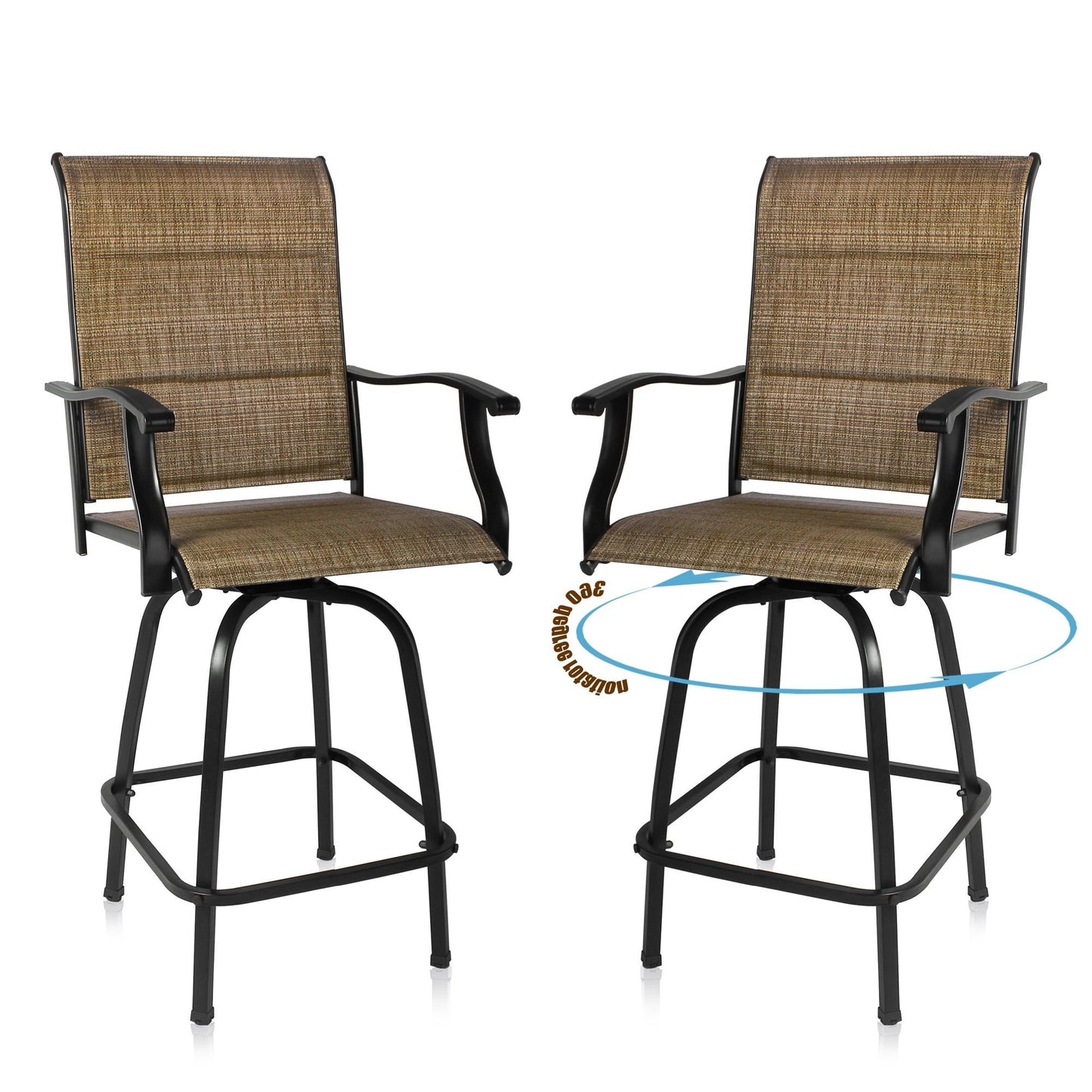 Set Of Two 51" Brown Metal Indoor Outdoor Bar Height Chairs With Footrest