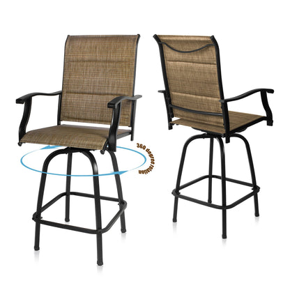 Set Of Two 51" Brown Metal Indoor Outdoor Bar Height Chairs With Footrest