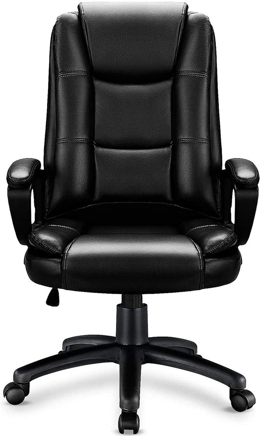 Black Faux Leather Seat Adjustable Executive Chair Metal Back Steel Frame