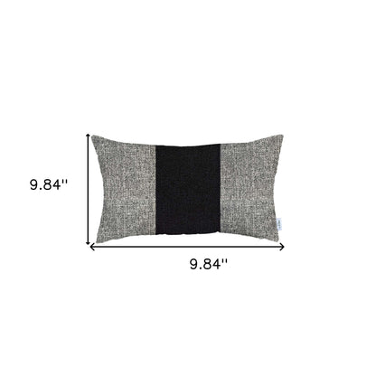 12" X 20" Black And Grey Geometric Zippered Handmade Polyester Lumbar Pillow Cover