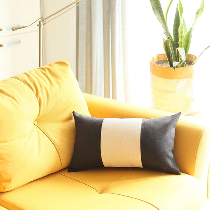 12" X 20" Black And Grey Geometric Zippered Handmade Polyester Lumbar Pillow Cover