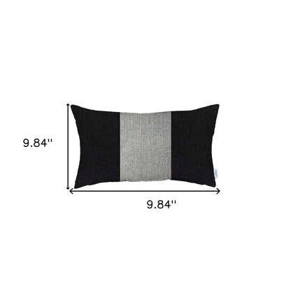 12" X 20" Black And Grey Geometric Zippered Handmade Polyester Lumbar Pillow Cover
