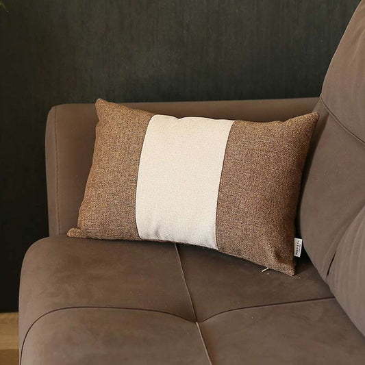 12" X 20" Brown And Grey Geometric Zippered Handmade Polyester Lumbar Pillow Cover