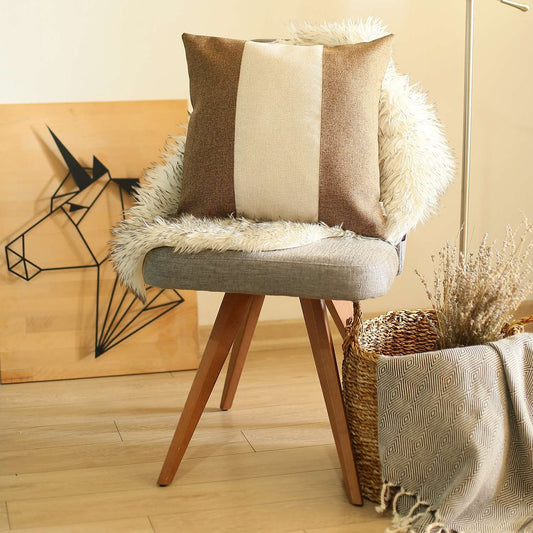 18" X 18" Brown And Grey Geometric Zippered Handmade Polyester Throw Pillow Cover