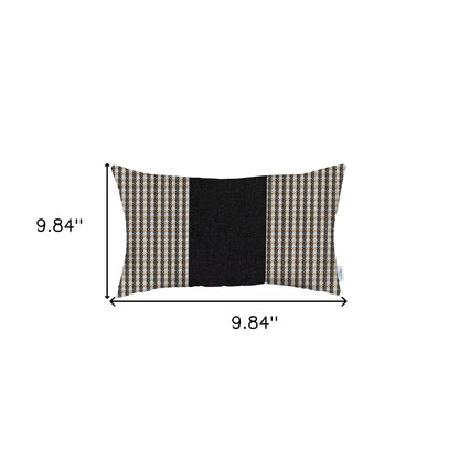 12" X 20" Brown And Black Houndstooth Zippered Handmade Polyester Lumbar Pillow Cover