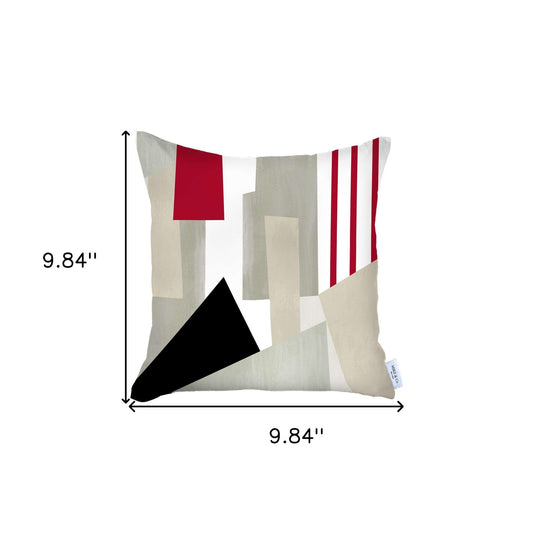 18" X 18" Black And Red Abstract Zippered Handmade Polyester Throw Pillow Cover