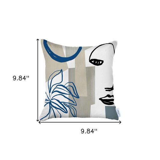 18" X 18" Blue And Black Abstract Zippered Handmade Polyester Throw Pillow Cover