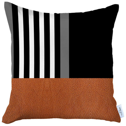 18" X 18" Brown And Black Striped Zippered Handmade Polyester Throw Pillow Cover