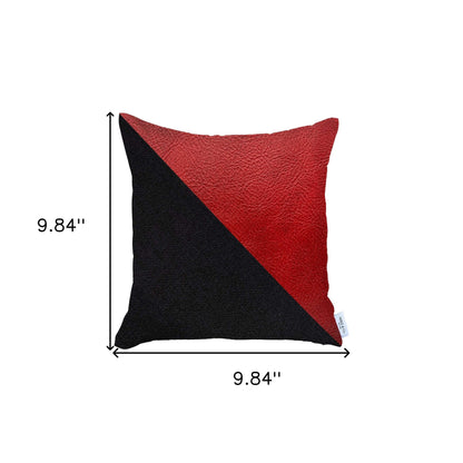 18" X 18" Black And Red Geometric Zippered Handmade Polyester Throw Pillow Cover