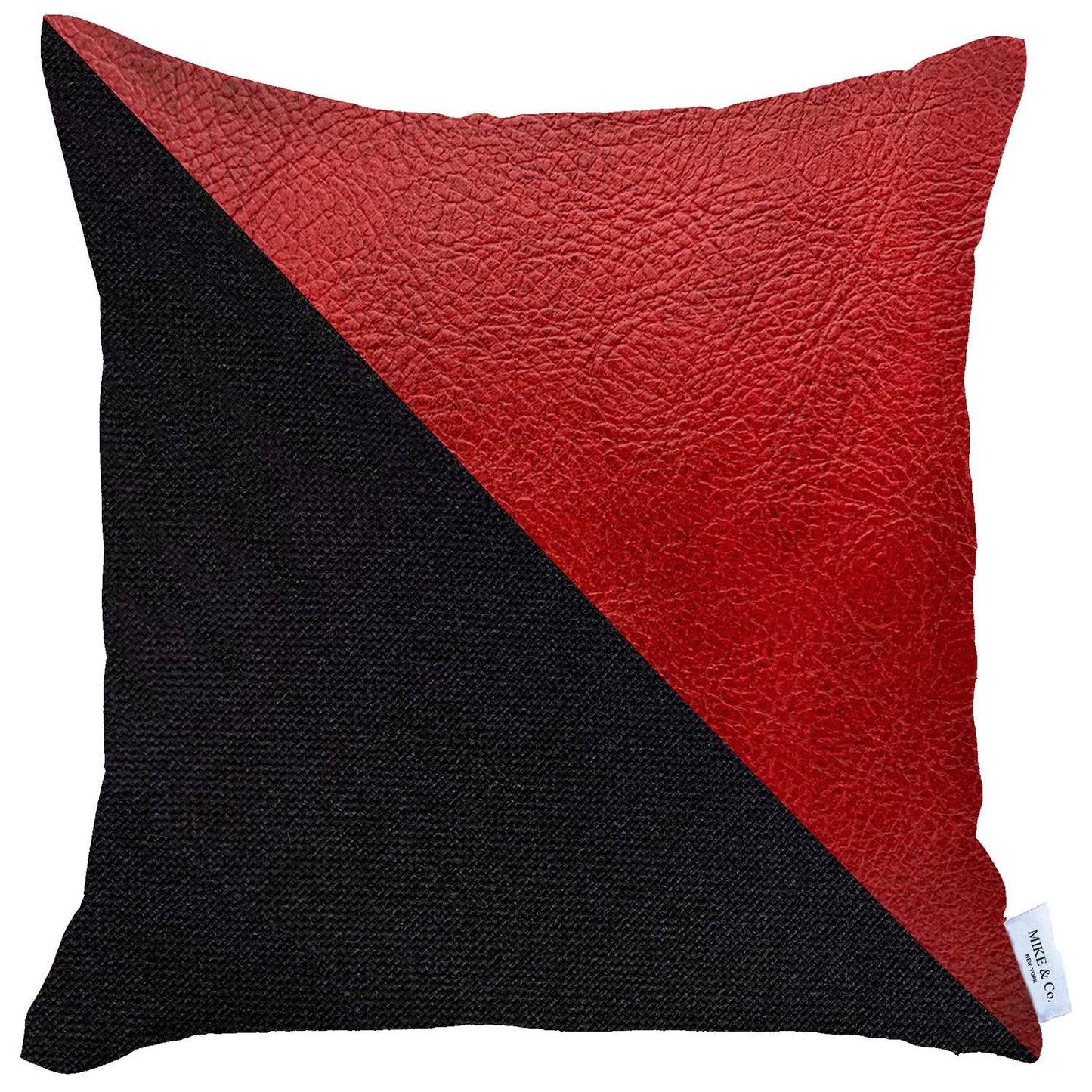 18" X 18" Black And Red Geometric Zippered Handmade Polyester Throw Pillow Cover