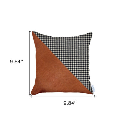 18" X 18" Brown And Black Houndstooth Zippered Handmade Polyester Throw Pillow Cover