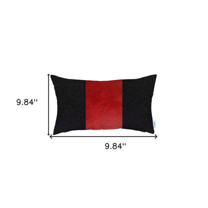 12" X 20" Black And Red Geometric Zippered Handmade Polyester Lumbar Pillow Cover