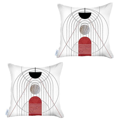 Set Of Two 18" X 18" Black And Red Abstract Zippered Handmade Polyester Throw Pillow