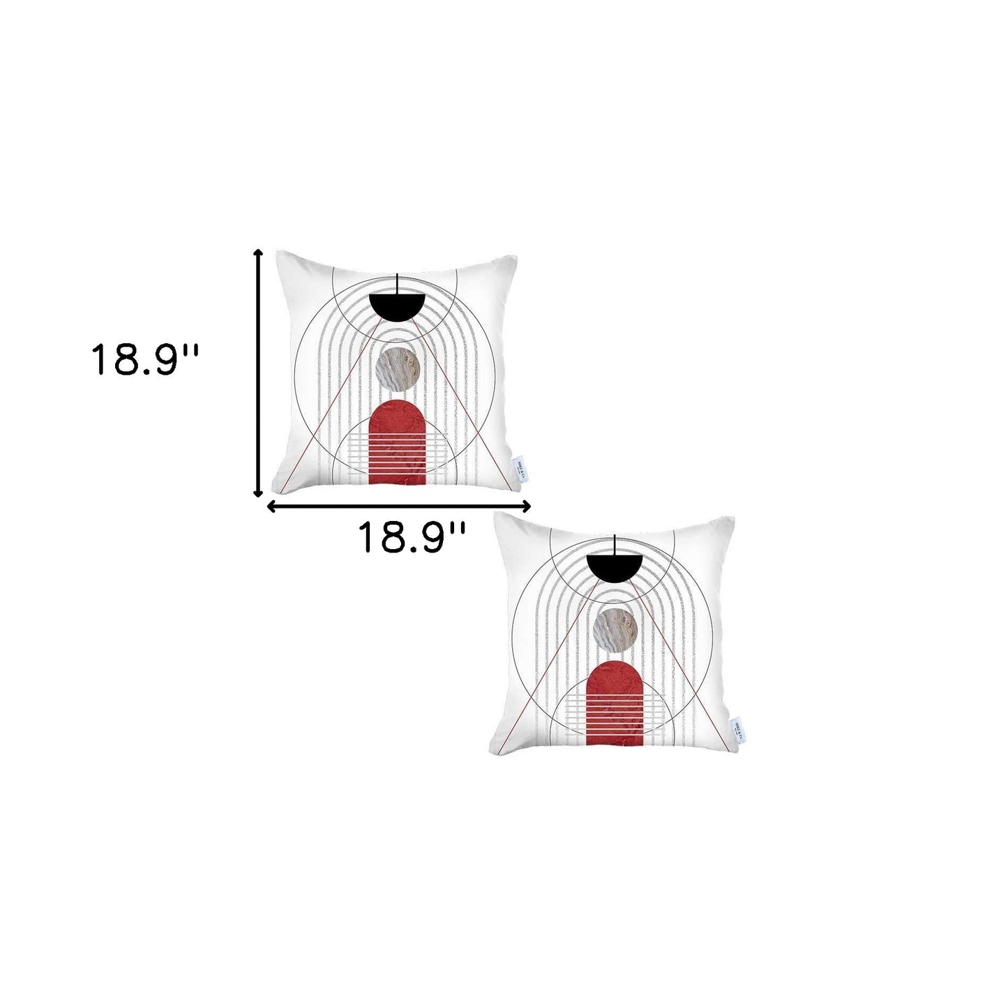 Set Of Two 18" X 18" Black And Red Abstract Zippered Handmade Polyester Throw Pillow