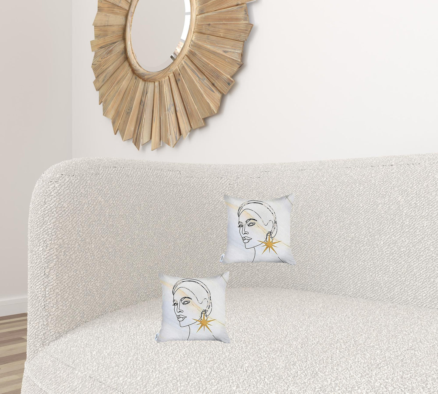 Set Of Two 18" X 18" White Black And Gold Abstract Zippered Handmade Polyester Throw Pillow