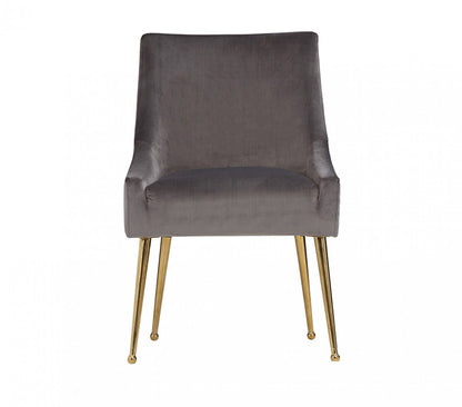 Set of Two Gray Rosegold Velvet Dining Chairs