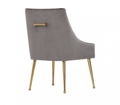 Set of Two Gray Rosegold Velvet Dining Chairs