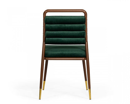 Contempo Dark Green and Walnut Velvet Dining Chair